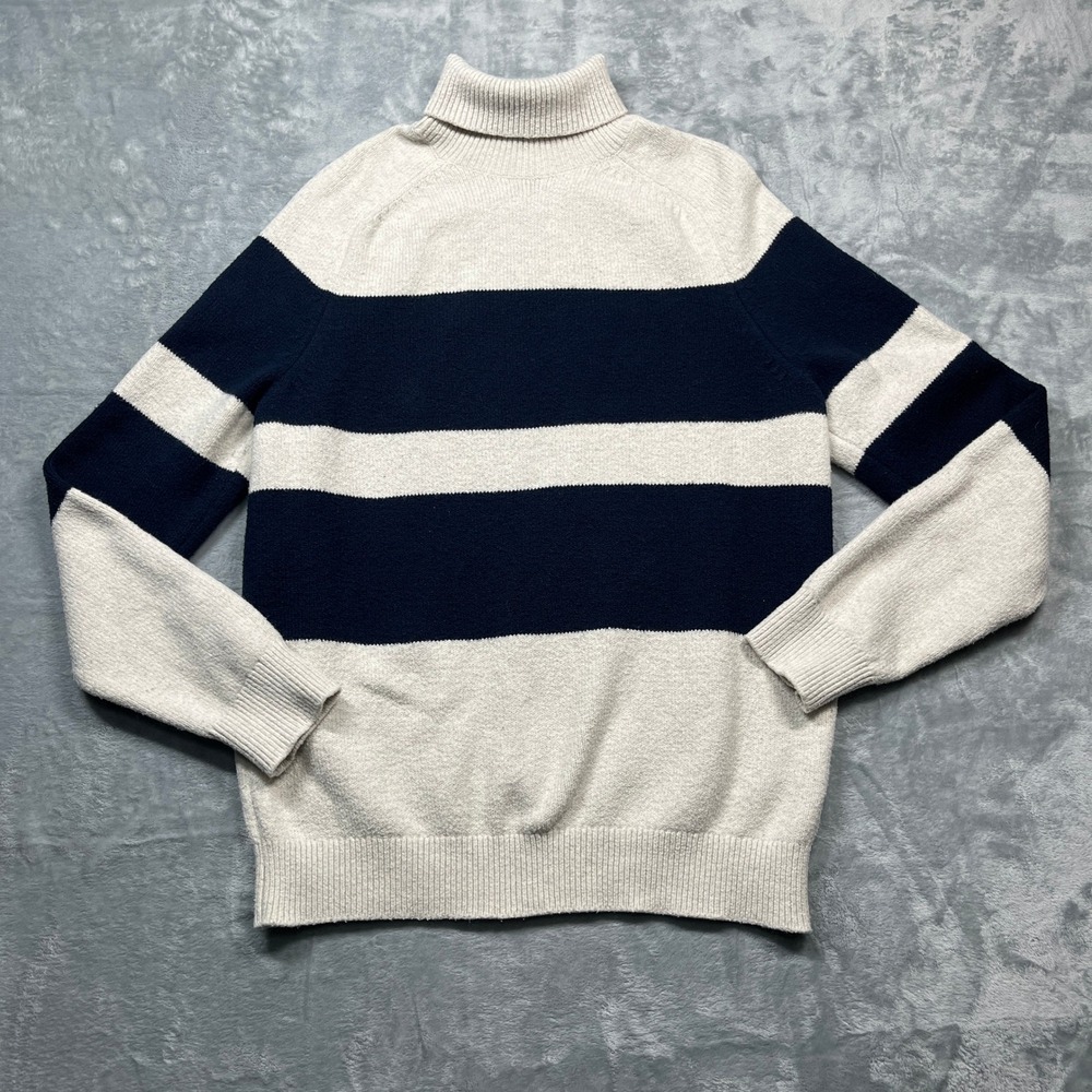 Banana Republic Turtleneck‎ Sweater Women Medium Cream Navy Blue Striped Raglan